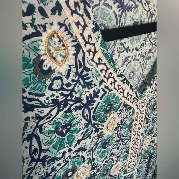 Soft Surroundings Nerisa Embroidered Printed Dress | Blue Batik Style | Size M - Picture 8 of 16